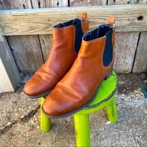 REAL LEATHER COGNAC BROWN CHELSEA FLAT BOOTS